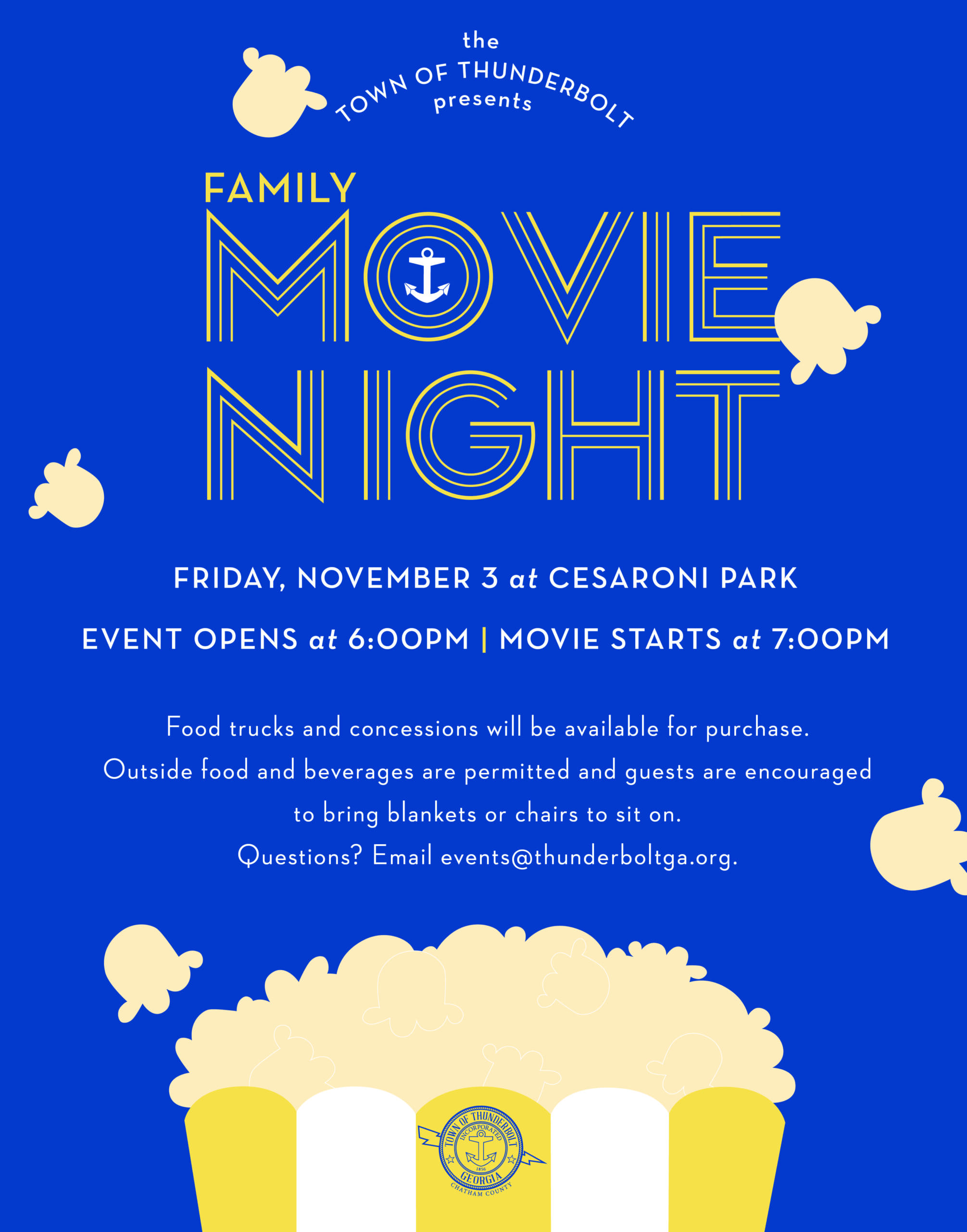 The Town of Thunderbolt Announces Movie Night in the Park