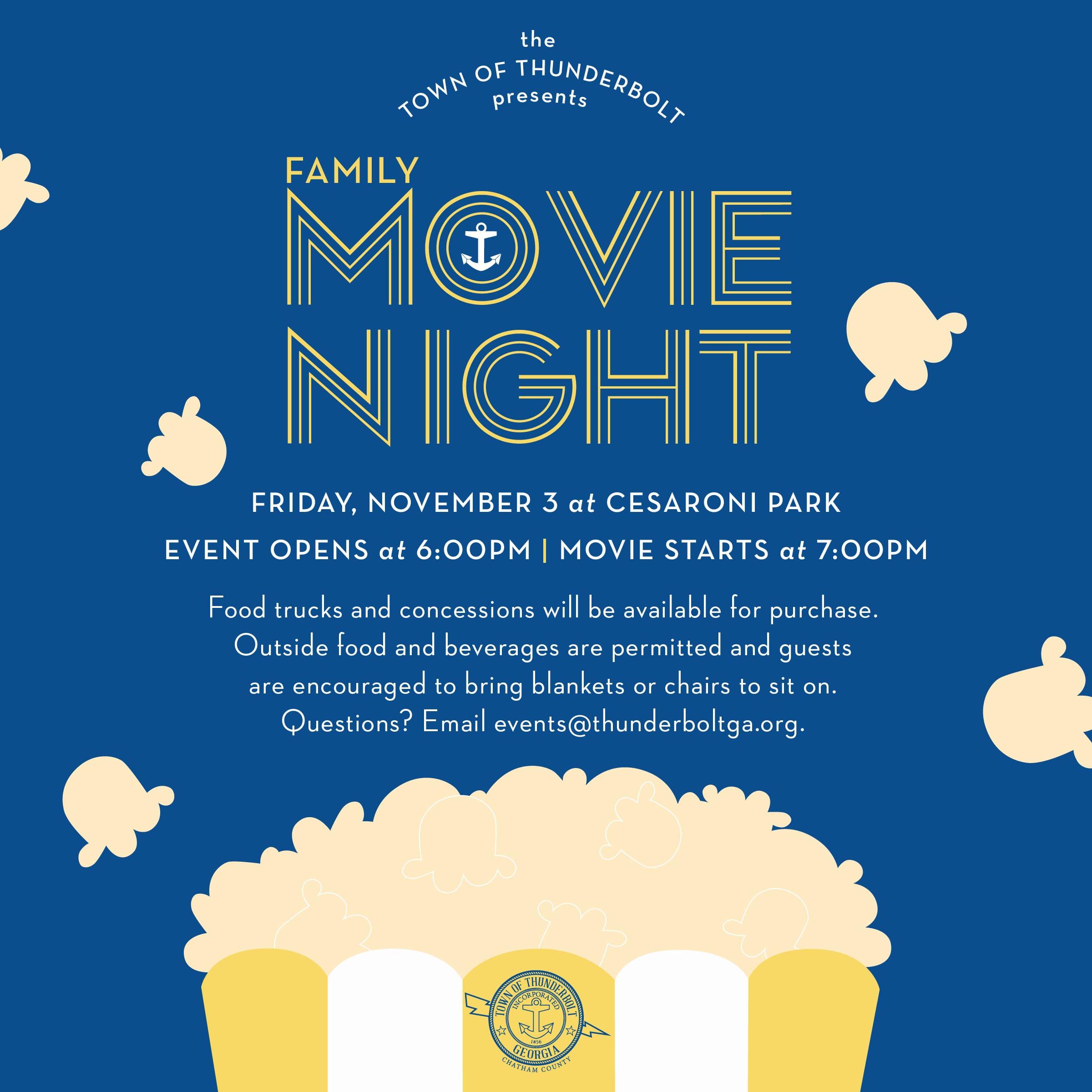 The Town of Thunderbolt Announces Movie Night in the Park - Savannah Master  Calendar